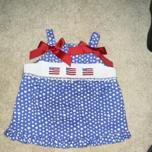 2013 Southern Sunshine Kids Blue Polka Dot Patriotic Short Dress Size 3 Bow